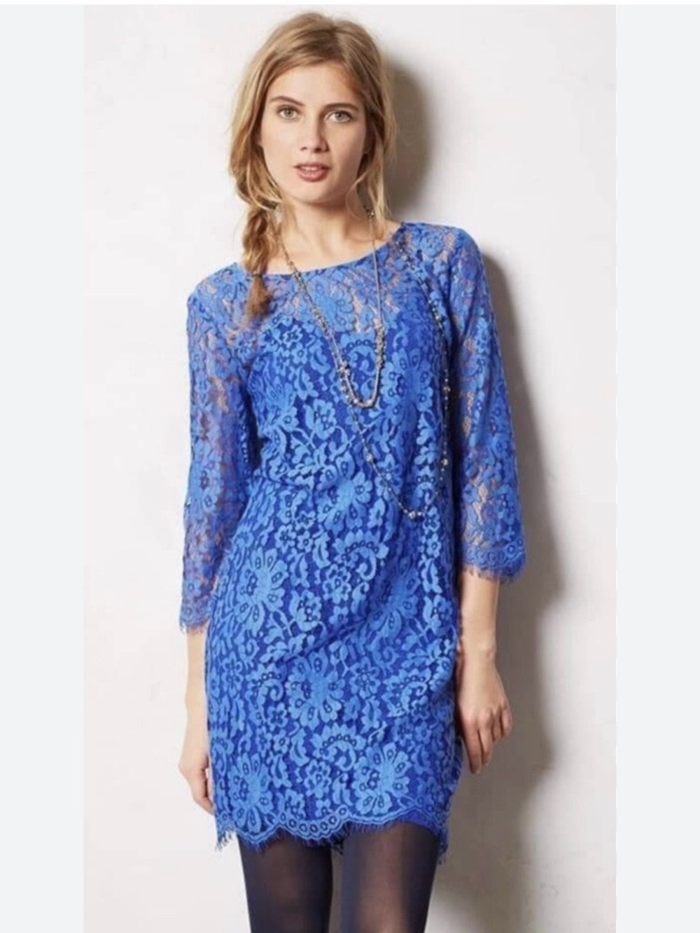 Anthropologie HD in Paris Dress XS Lace Overture Shift Fairy Y2k Spring Blue